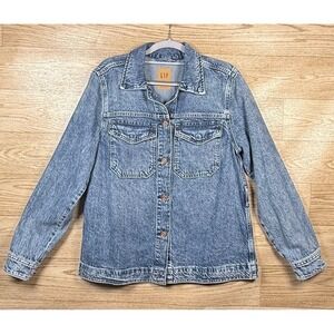 GAP Feather Denim Jacket Medium Wash TENCEL Lyocell Utility M - No Belt